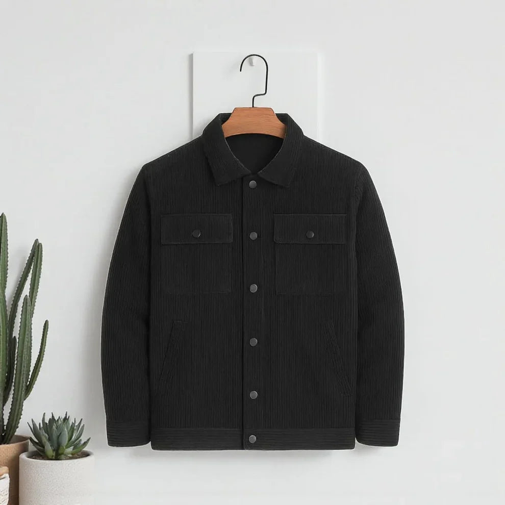 Men's Corduroy Light Weight Jackets - Pure Black
