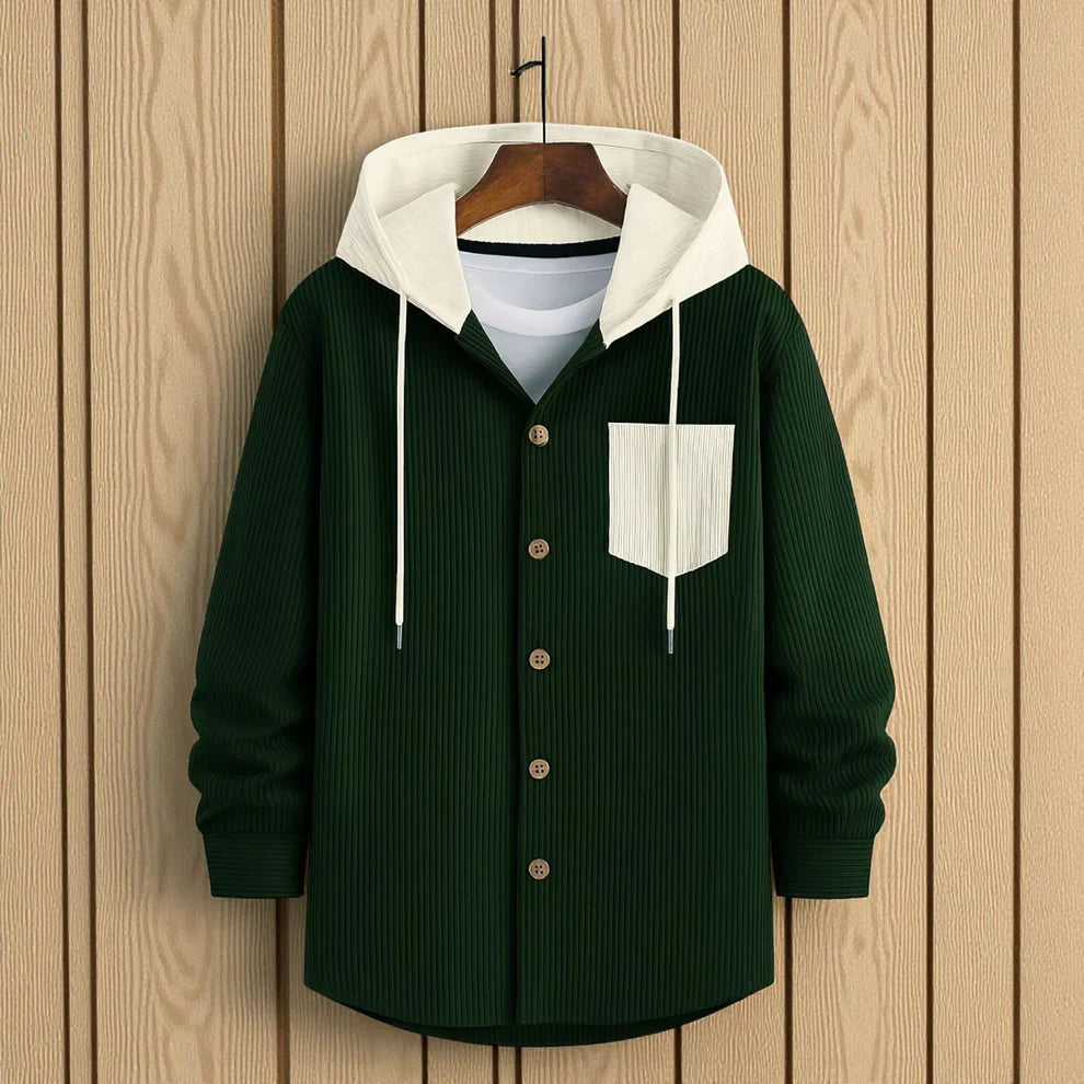Men's Jackets Corduroy Hooded Shirt - Bottle Green