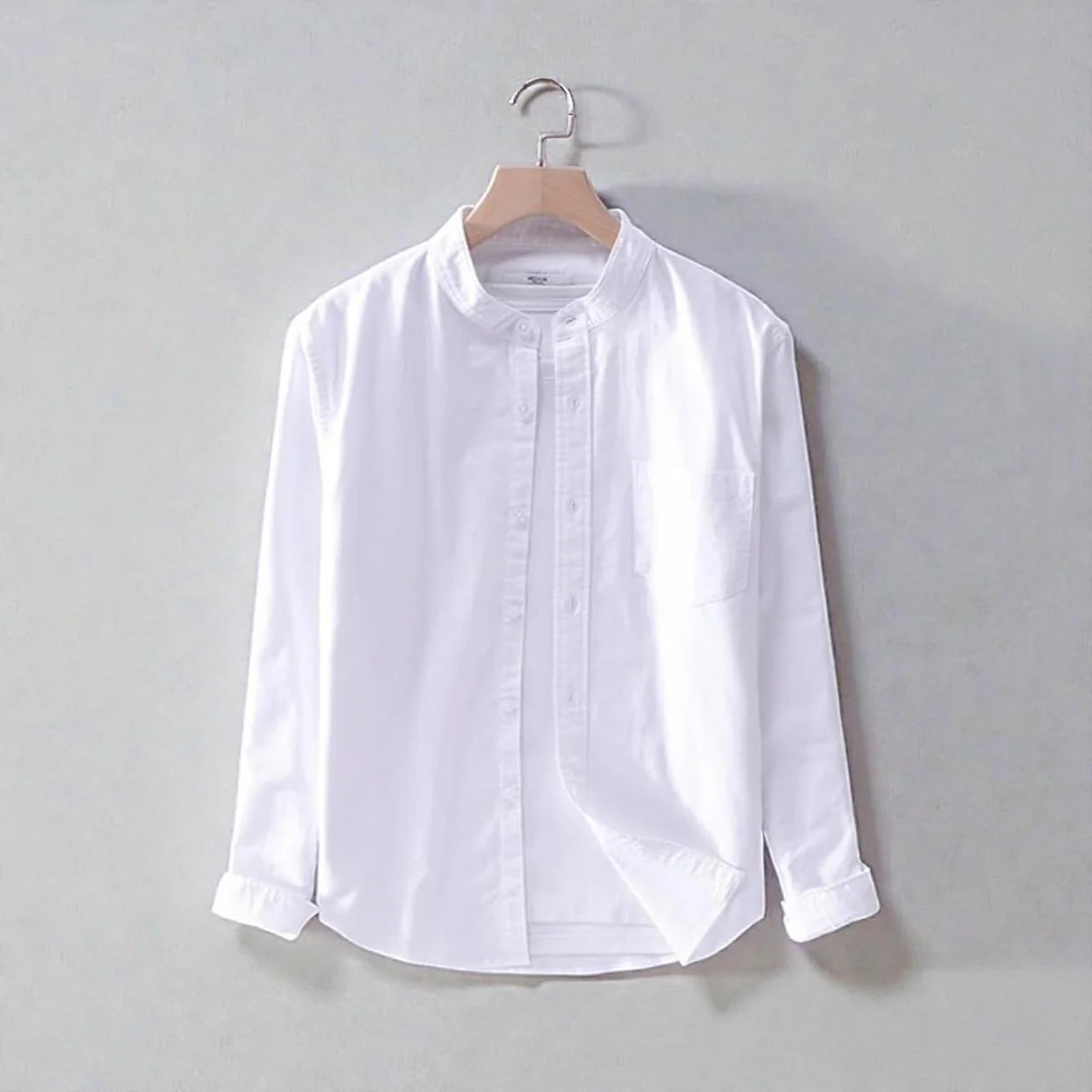 Band Collar Full Sleeve Shirt - White