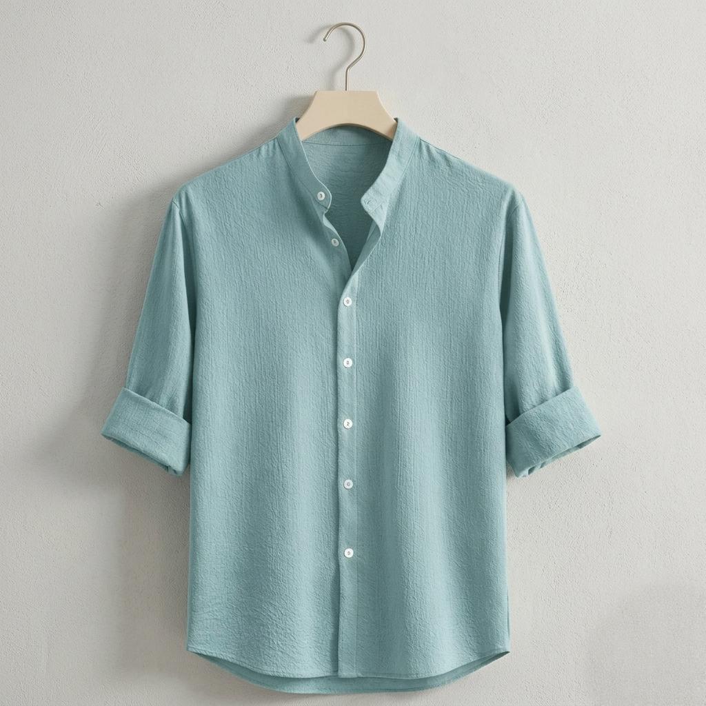Zafran Band Collar Shirt - See green