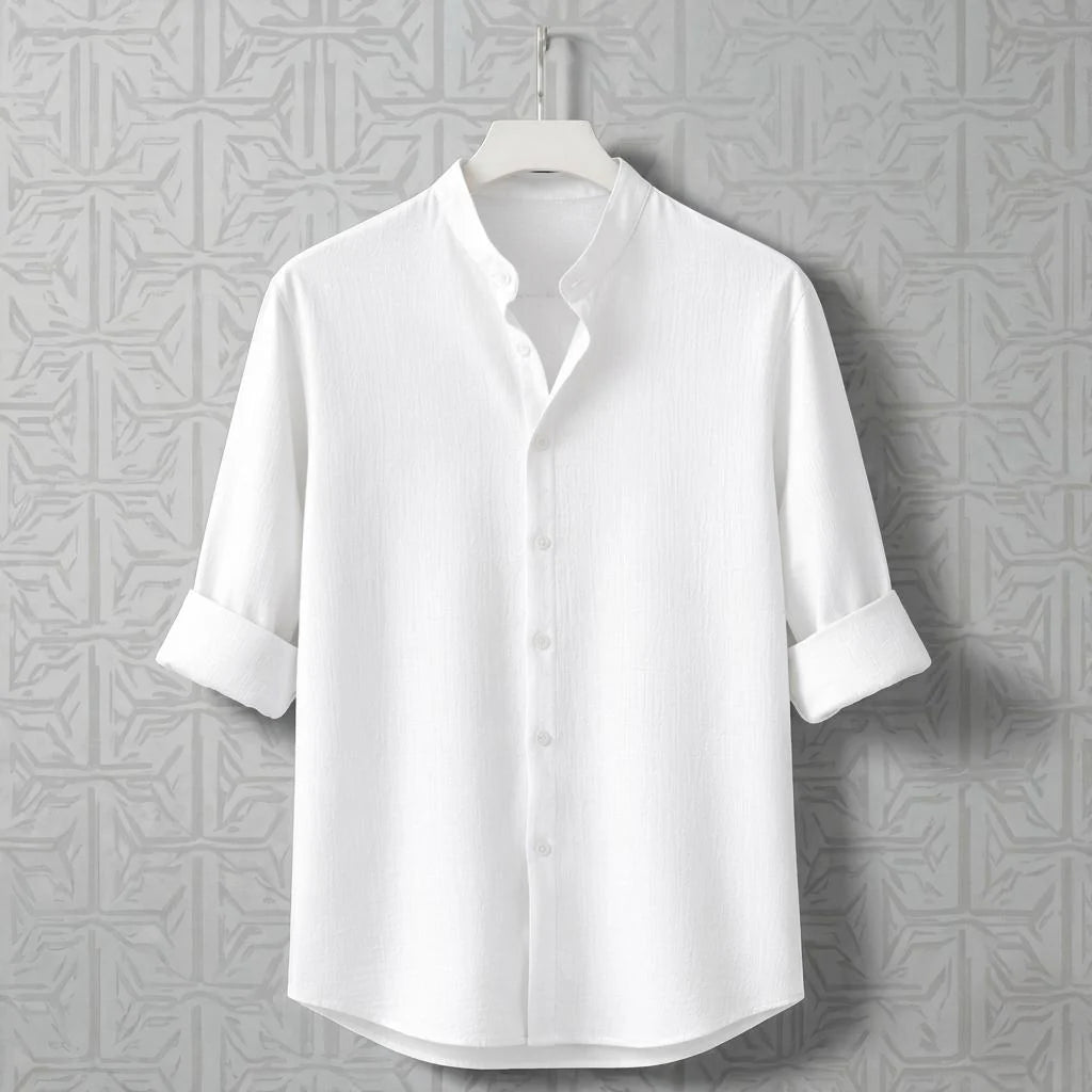 Zafran Band Collar Shirt - White