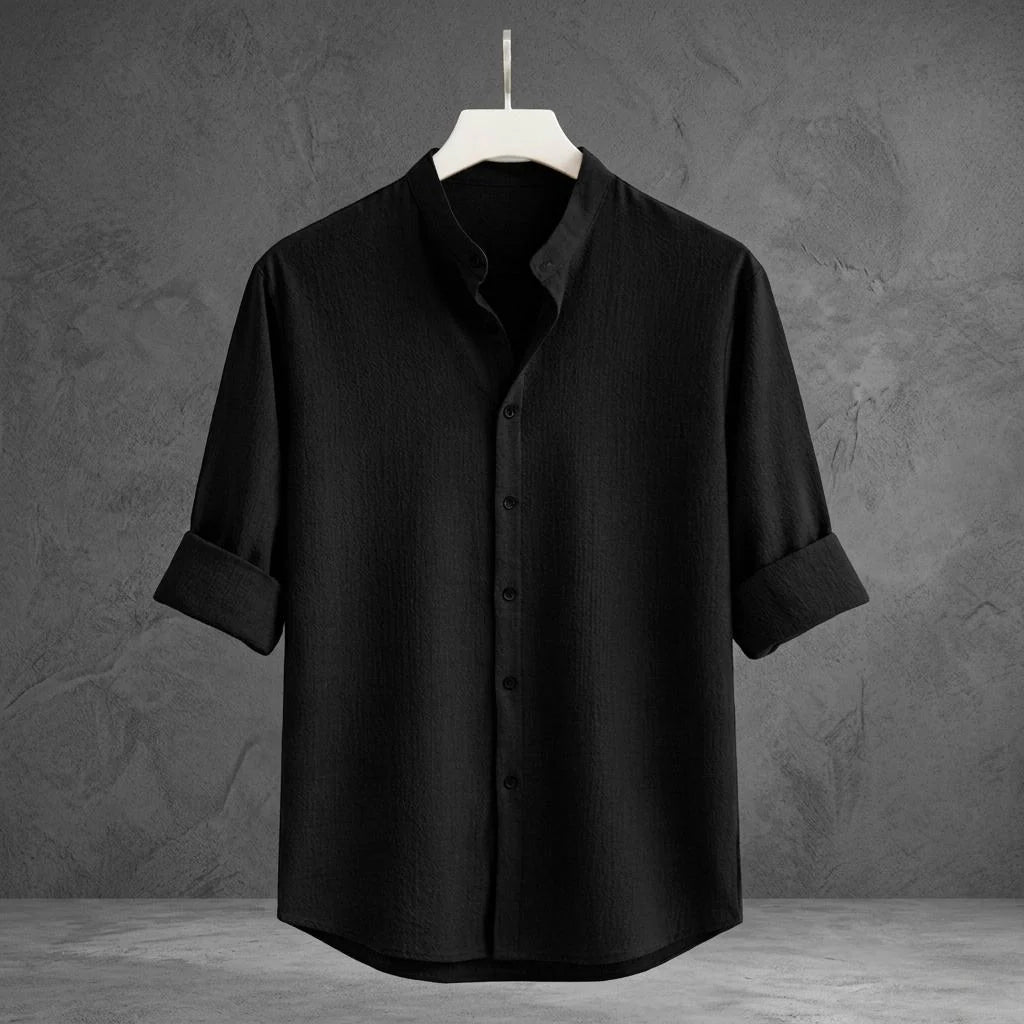 Zafran Band Collar Shirt - Black