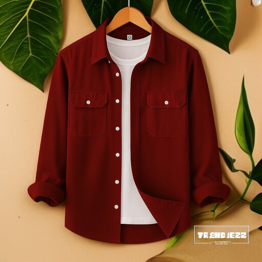 Full Sleeve Casual Shirt For Men - Marron