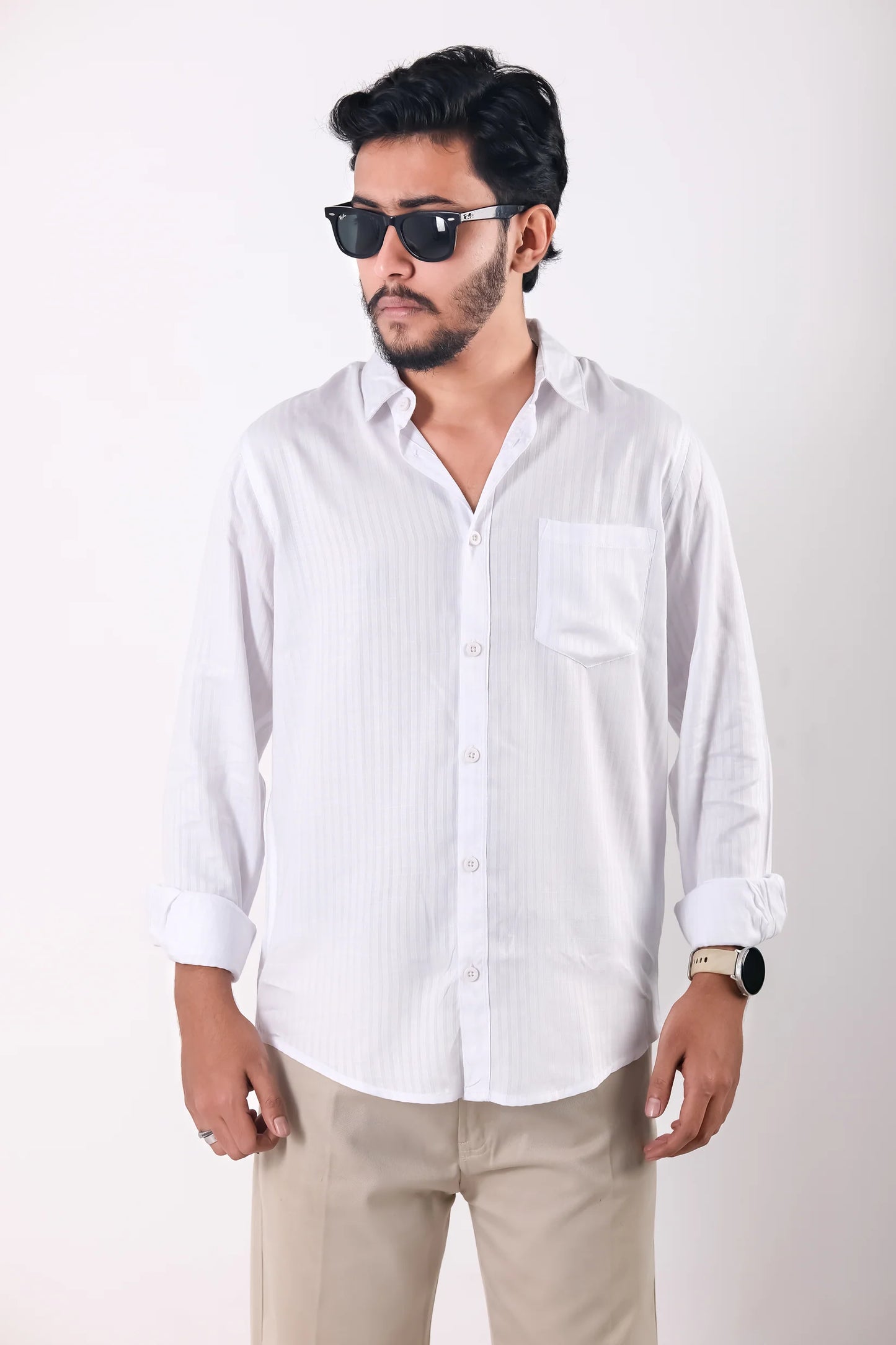 Fine Cotton Stripe Shirt – White