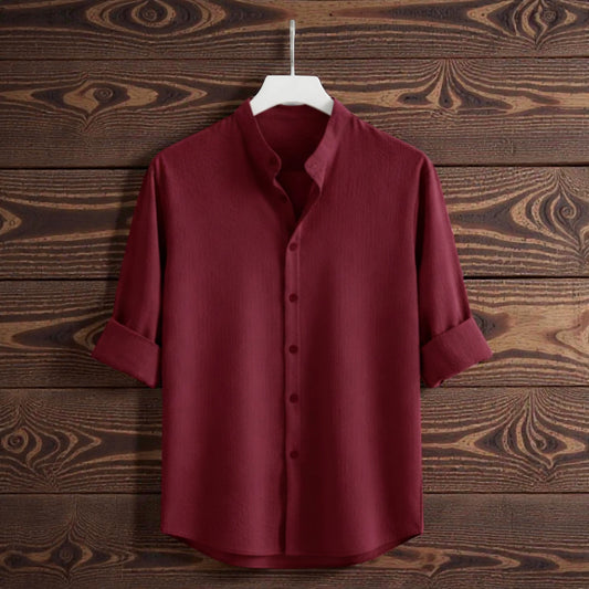 Zafran Band Collar Shirt - Marron