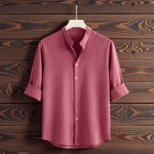 Zafran Band Collar Shirt - Baby Pink