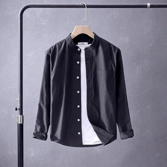 Band Collar Full Sleeve Shirt - Black