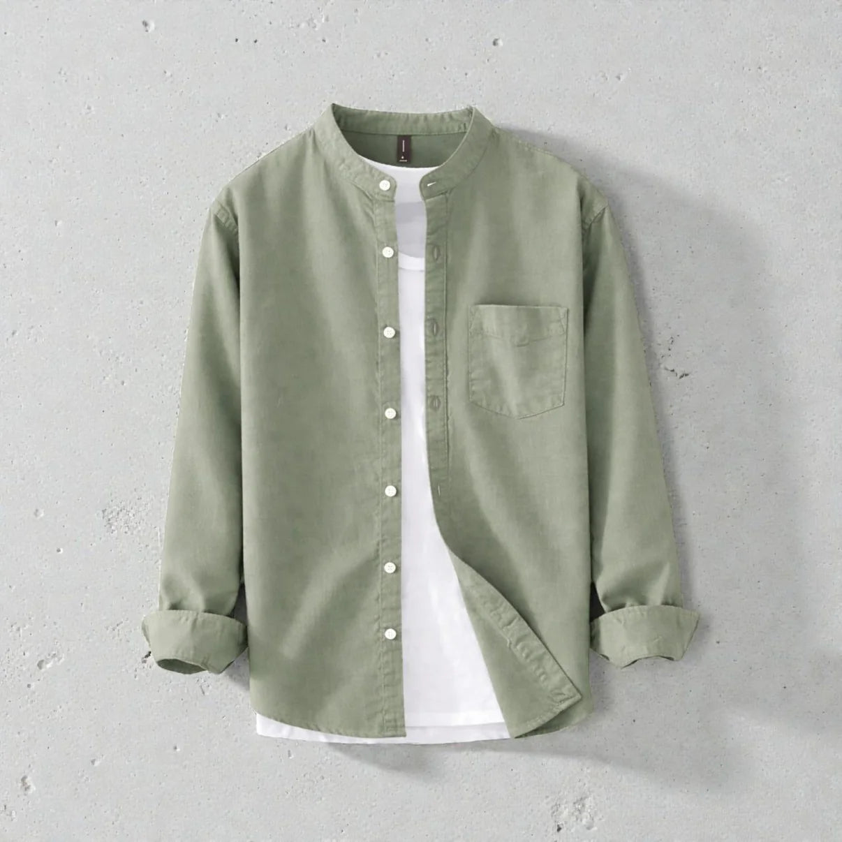Band Collar Full Sleeve Shirt - Lemon