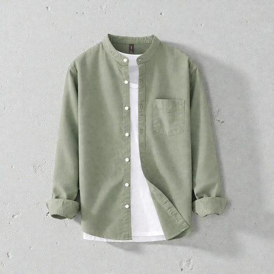 Band Collar Full Sleeve Shirt - Lemon