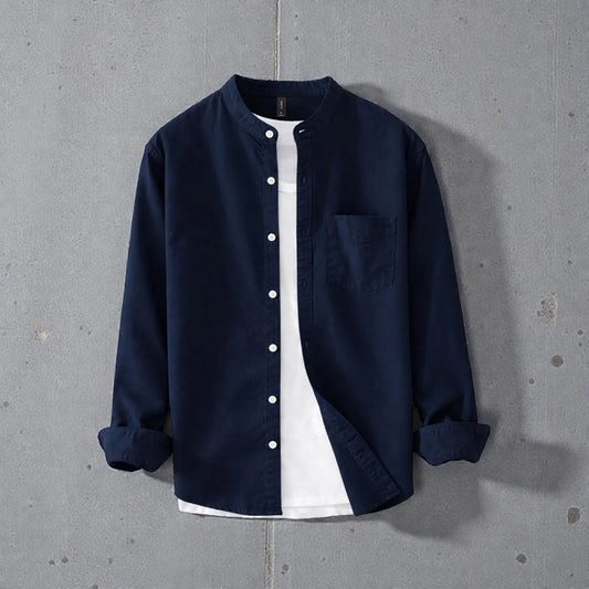 Band Collar Full Sleeve Shirt - Navy
