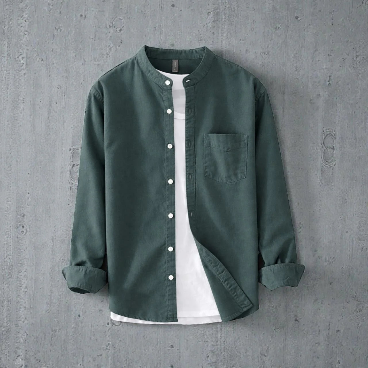Band Collar Full Sleeve Shirt - See Green