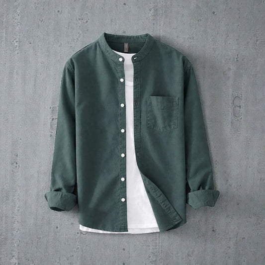 Band Collar Full Sleeve Shirt - See Green