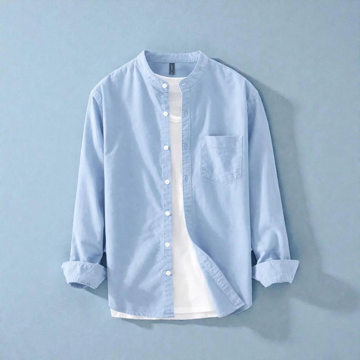 Band Collar Full Sleeve Shirt - Sky