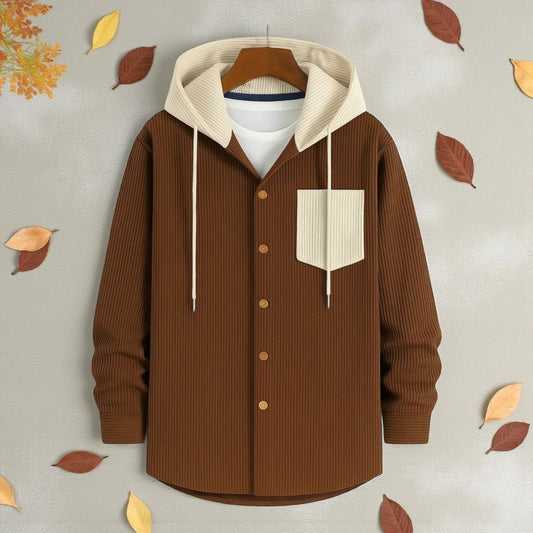 Men's Jackets Corduroy Hooded Shirt - Dark Brown