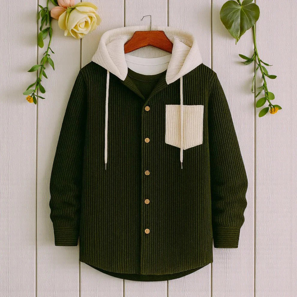 Men's Jackets Corduroy Hooded Shirt - Olive