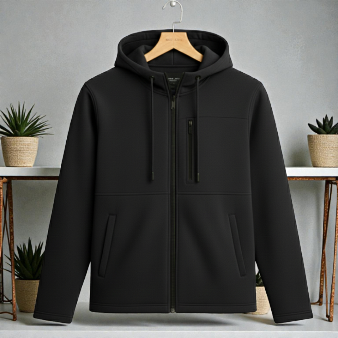 Men's Arms Full Zip Hooded Jacket - Pure Black