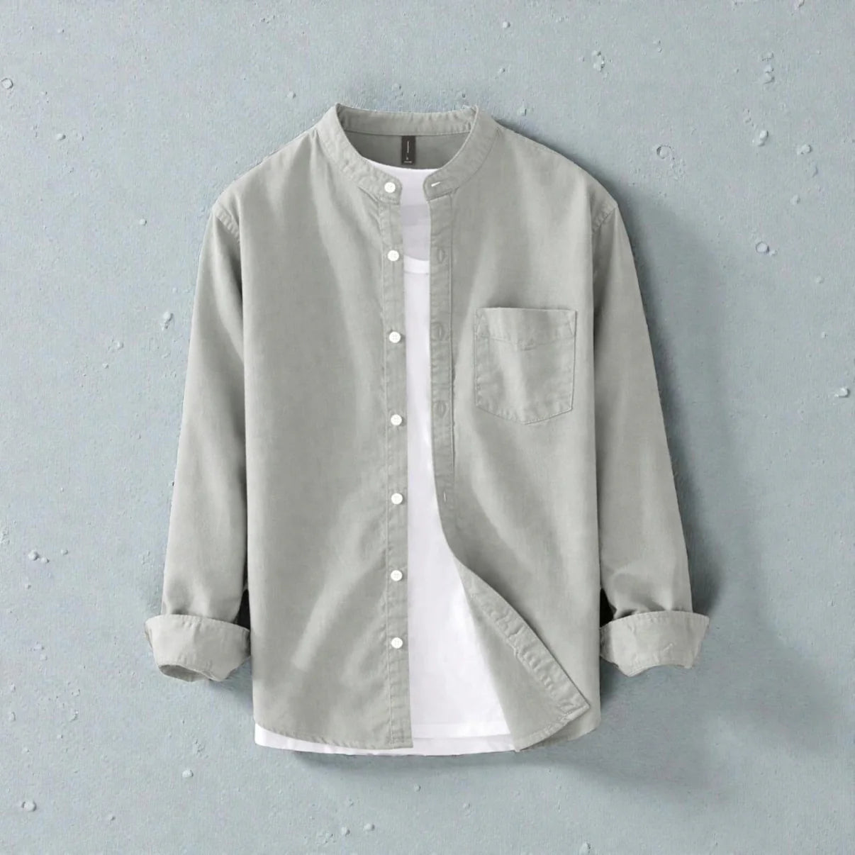 Band Collar Full Sleeve Shirt - Ash