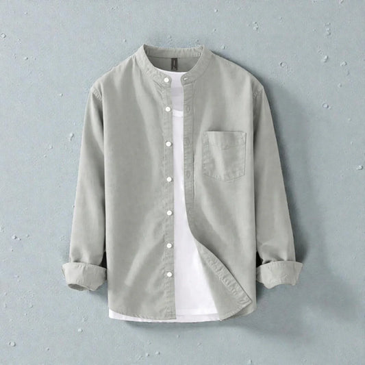 Band Collar Full Sleeve Shirt - Ash