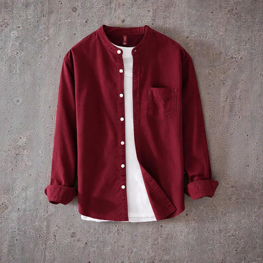Band Collar Full Sleeve Shirt - Marron