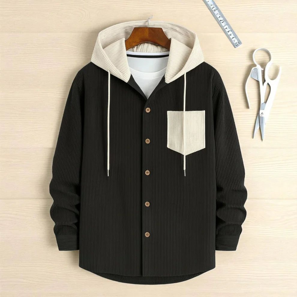Men's Jackets Corduroy Hooded Shirt - Black