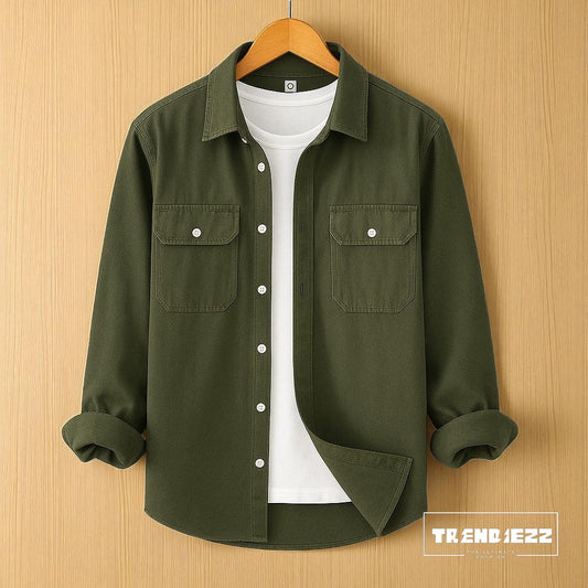 Full Sleeve Casual Shirt For Men - Olive