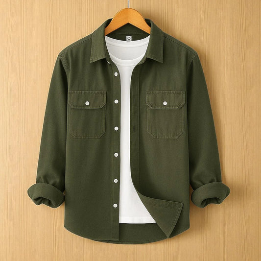 Full Sleeve Casual Shirt For Men - Olive