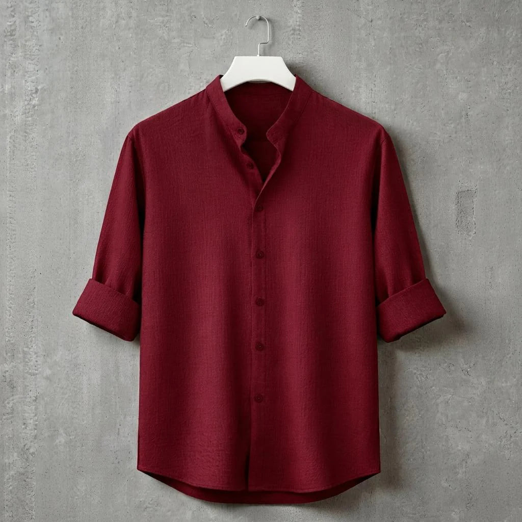 Zafran Band Collar Shirt - Marron