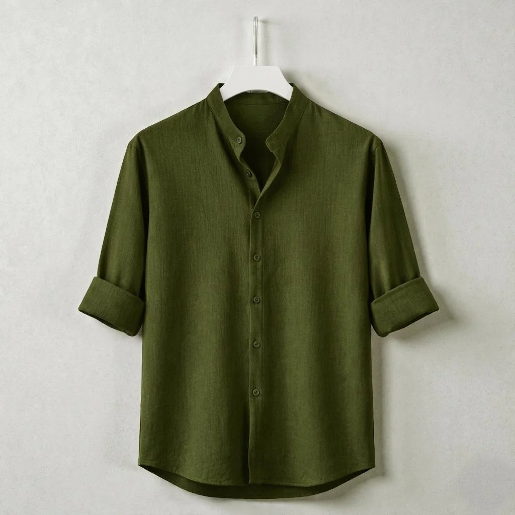 Zafran Band Collar Shirt - Olive